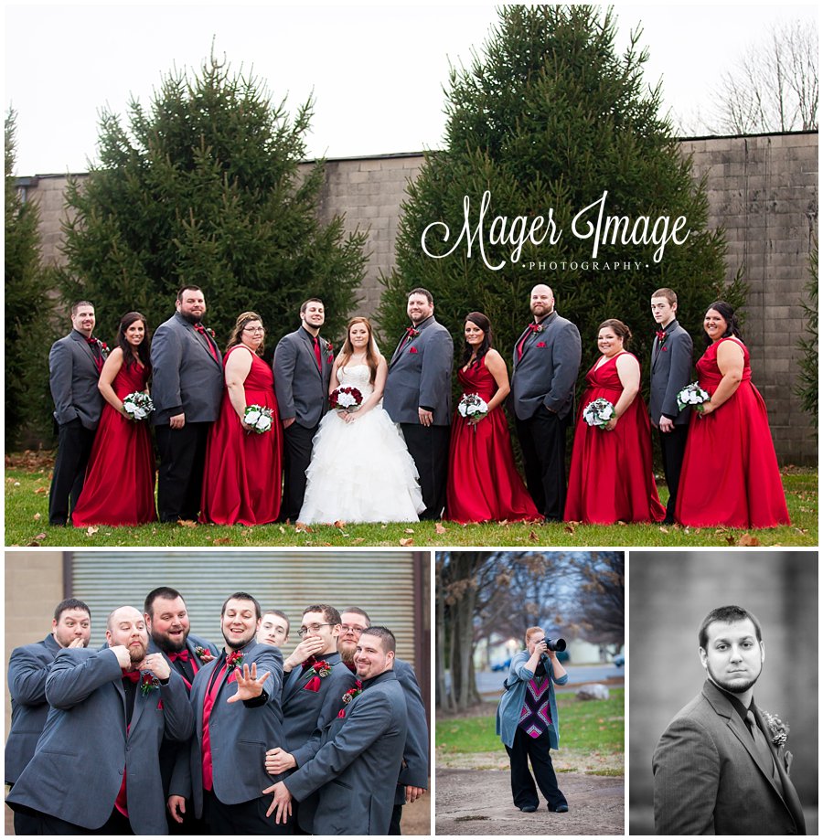 bridal party grey and red group shots
