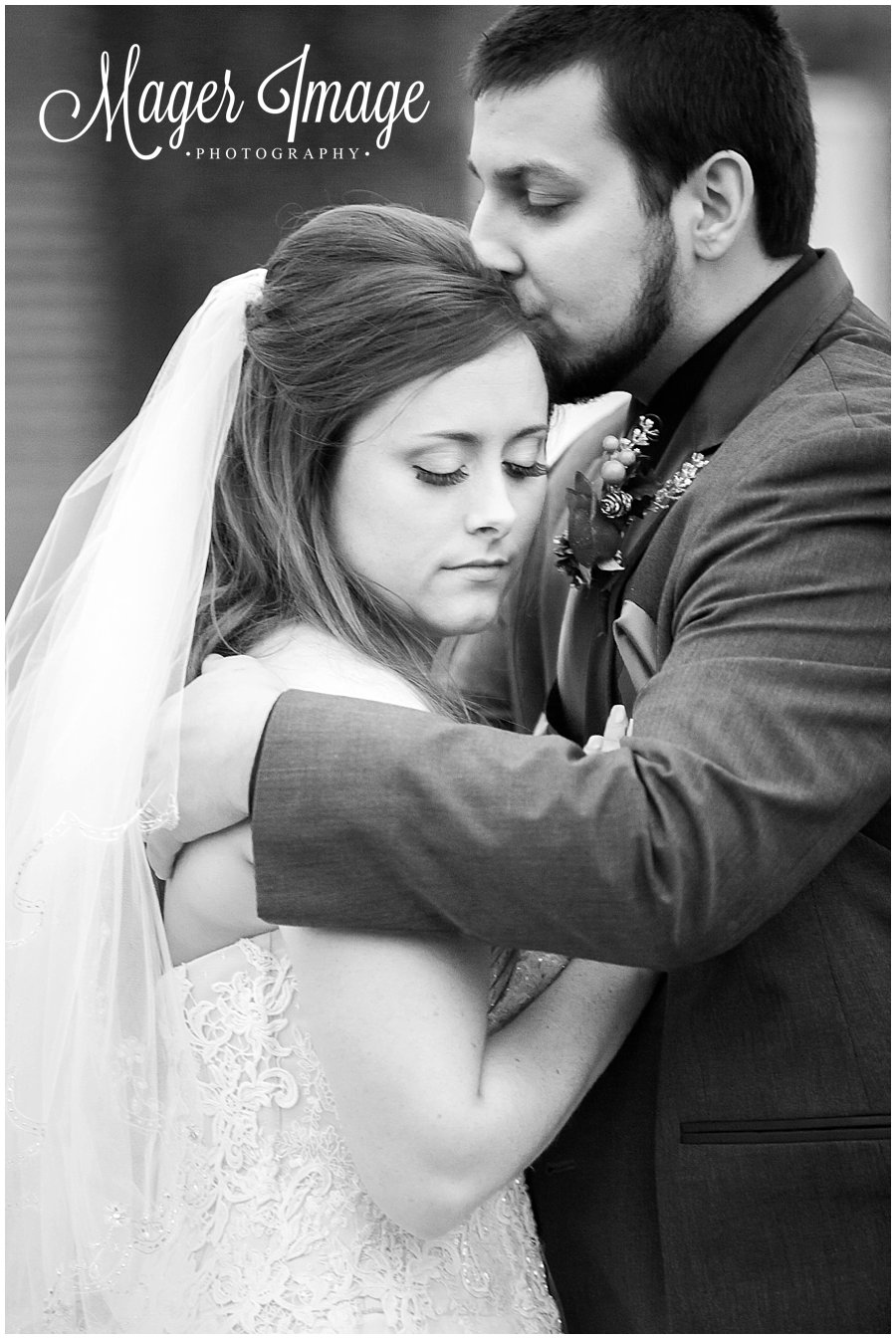 black and white bride and groom photo