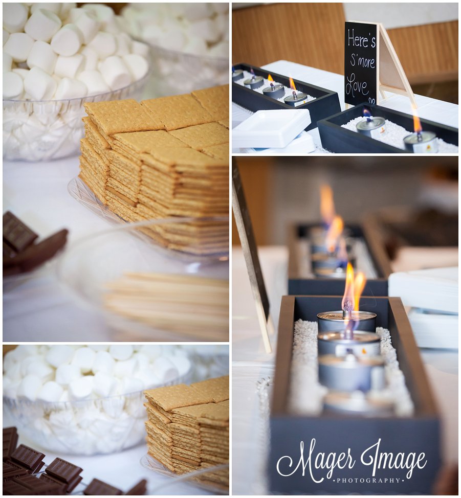 smores reception table favors flame fire