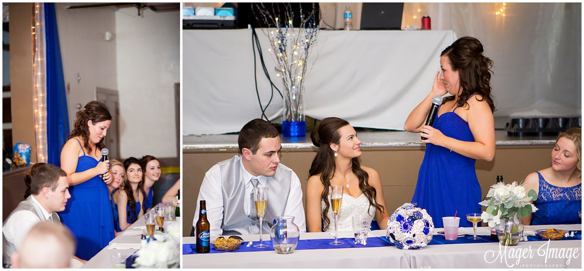 maid of honor giving toast blue