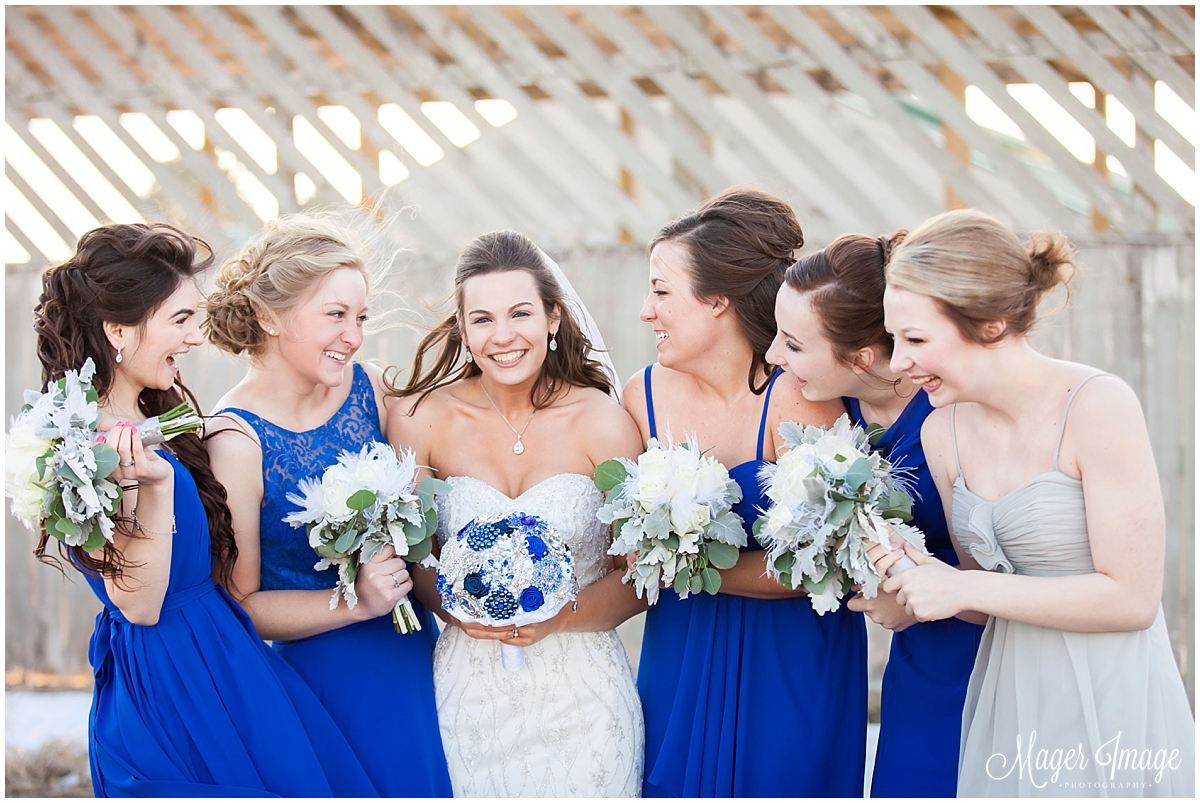 bridesmaids in royal blue laughing