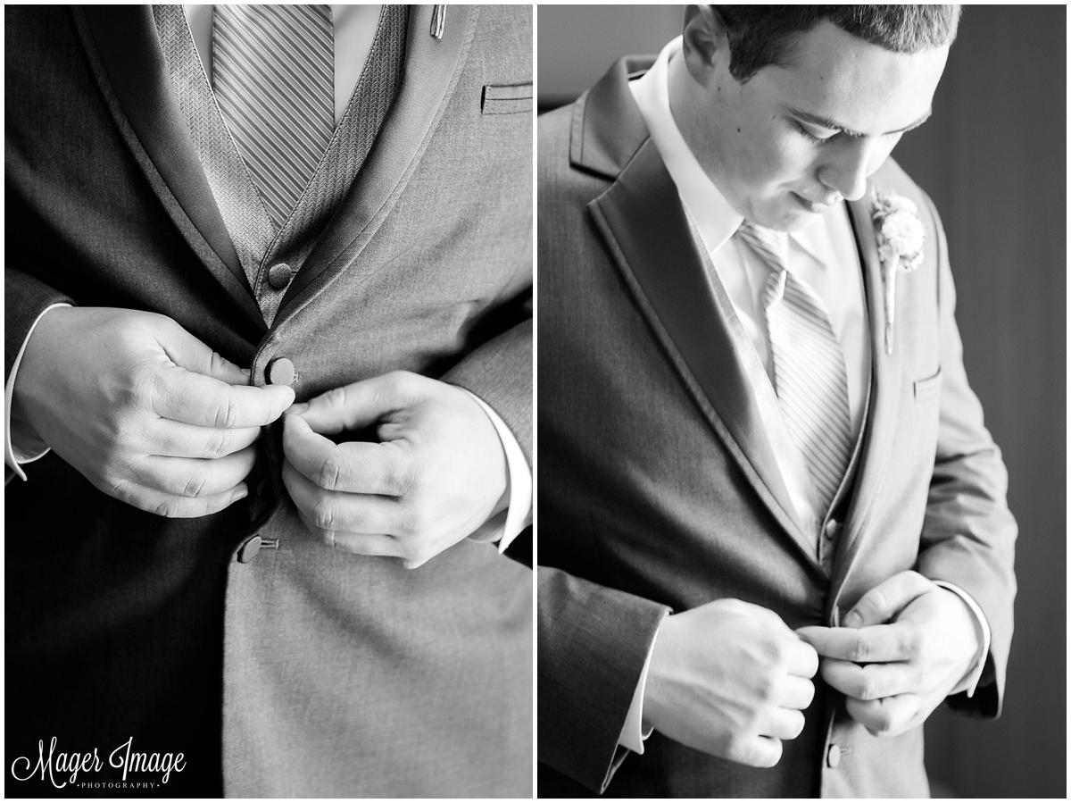 groom getting buttoned up