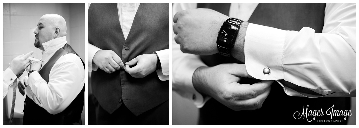 close up black and white grooms watch