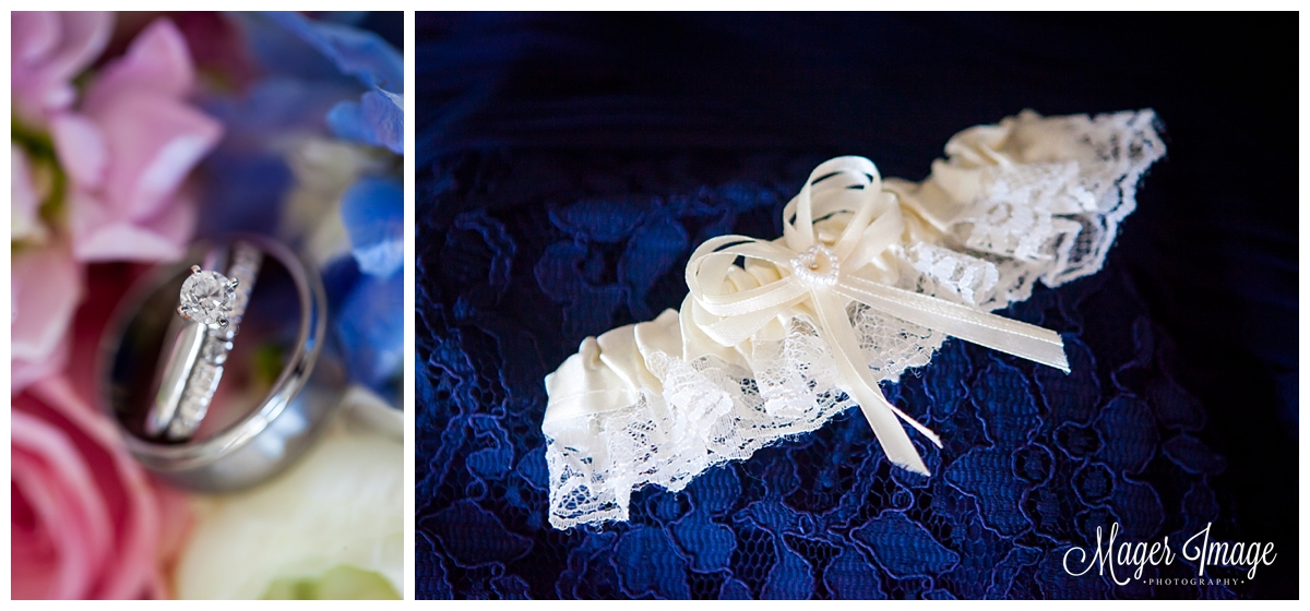 garter and ring shots on wedding day