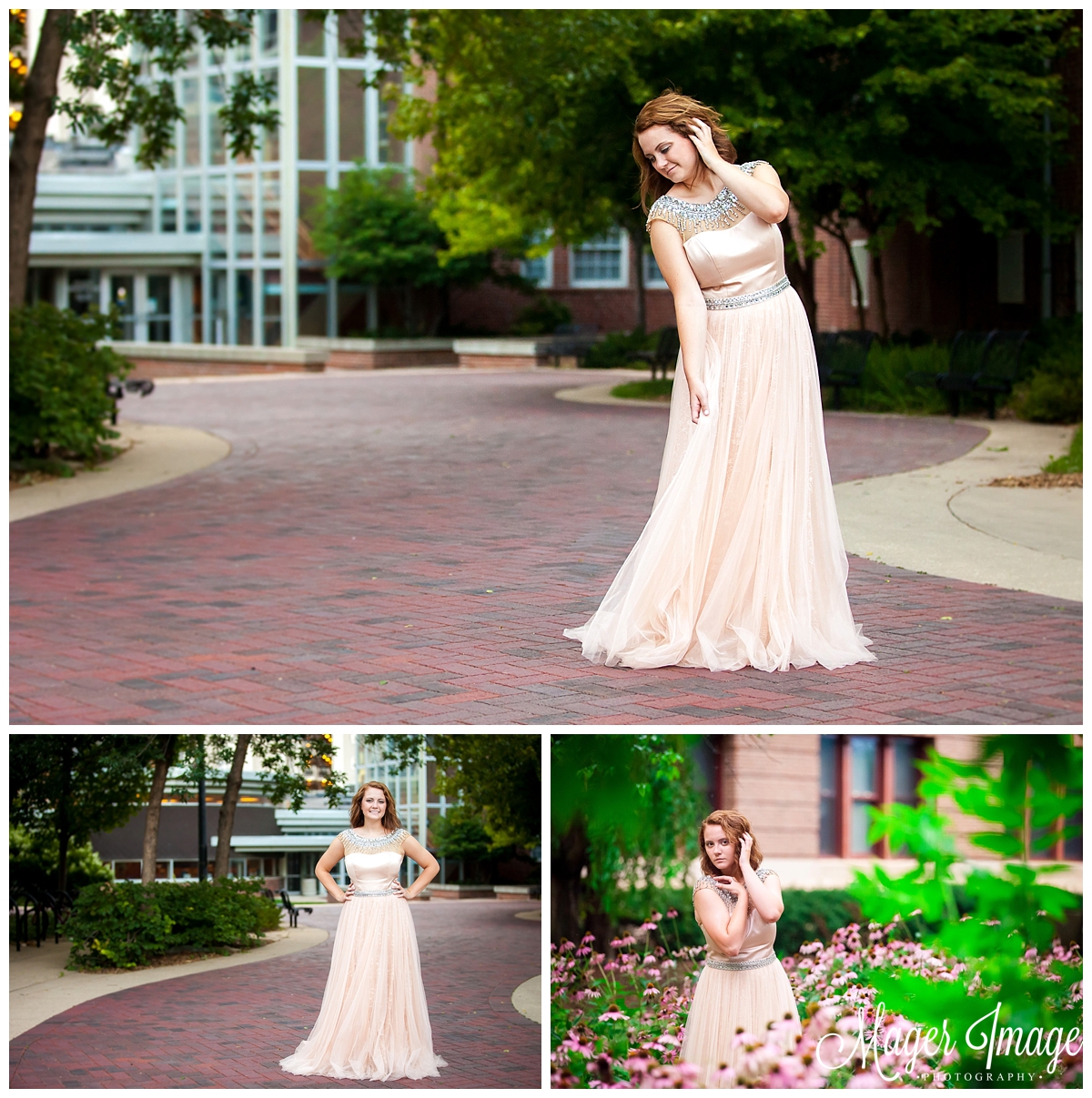 ballgown prom dress with flowers and brick walkway Savannah