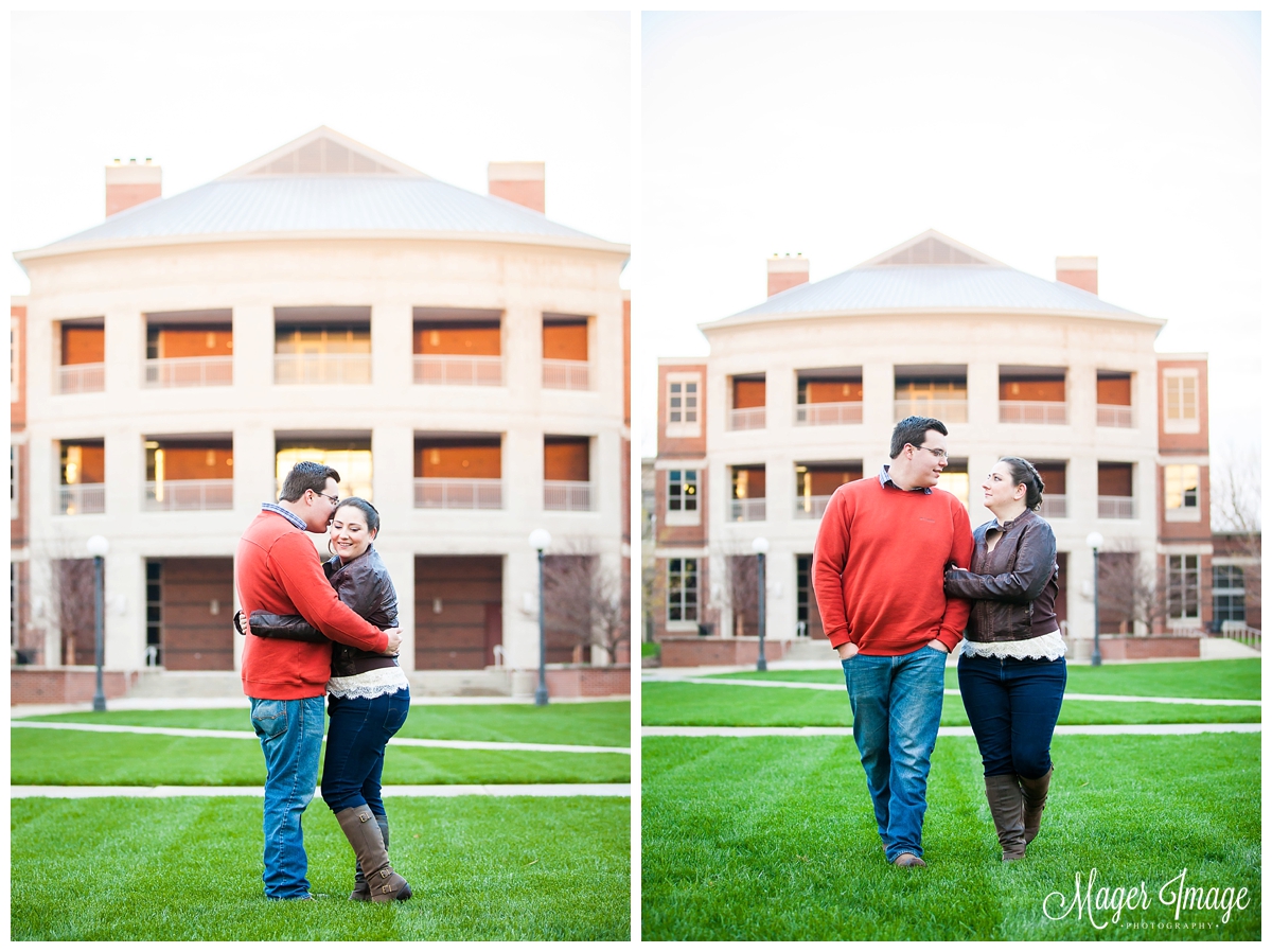 couple posing in front of alice campbell alumni center Taylor + Dustin