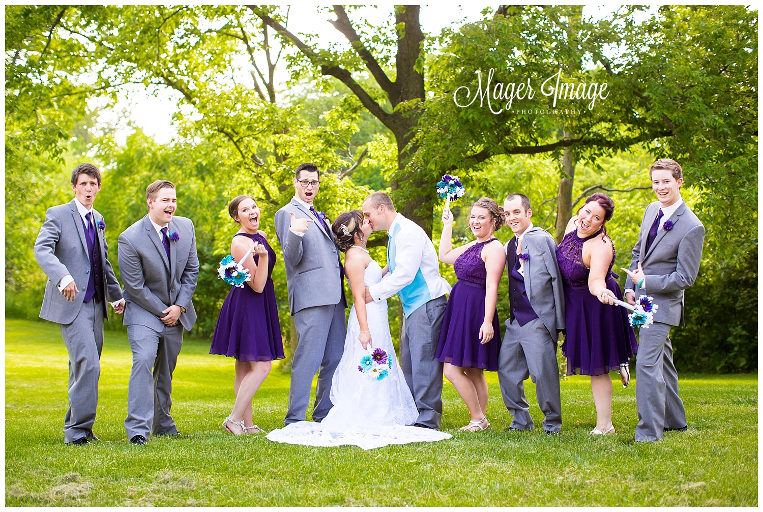 fun bridal party purple and blue