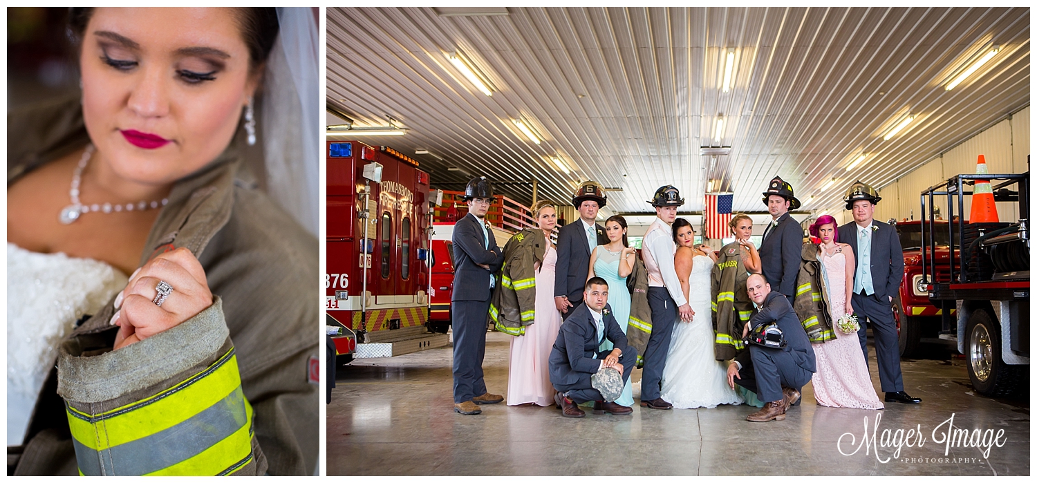 wedding party inside fire house