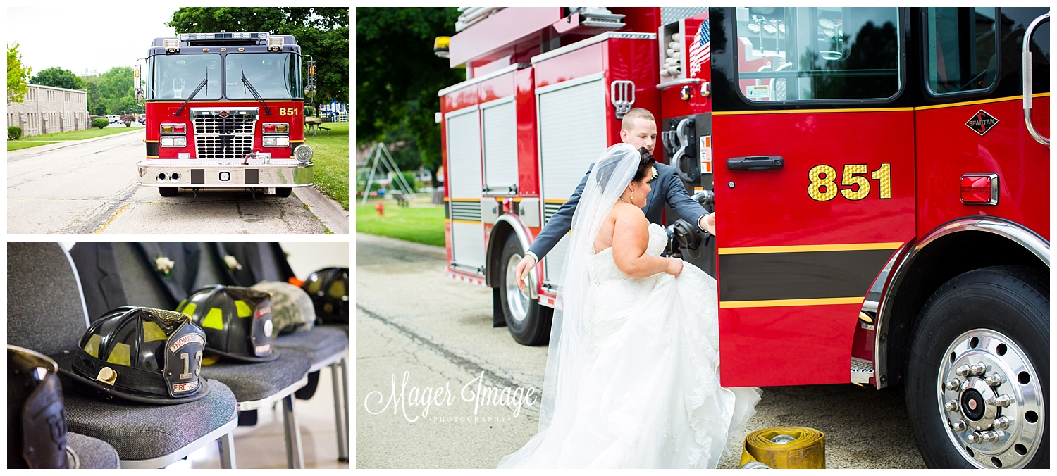 fire truck send off after wedding ceremony