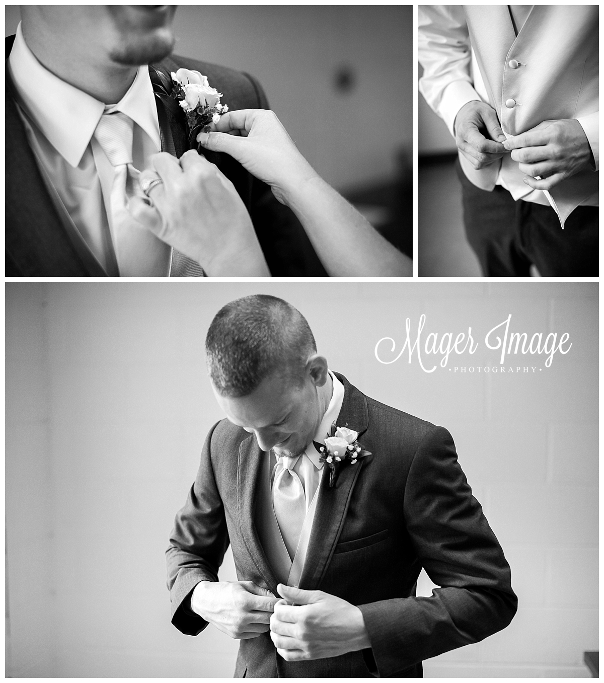 black and white groom getting ready photos