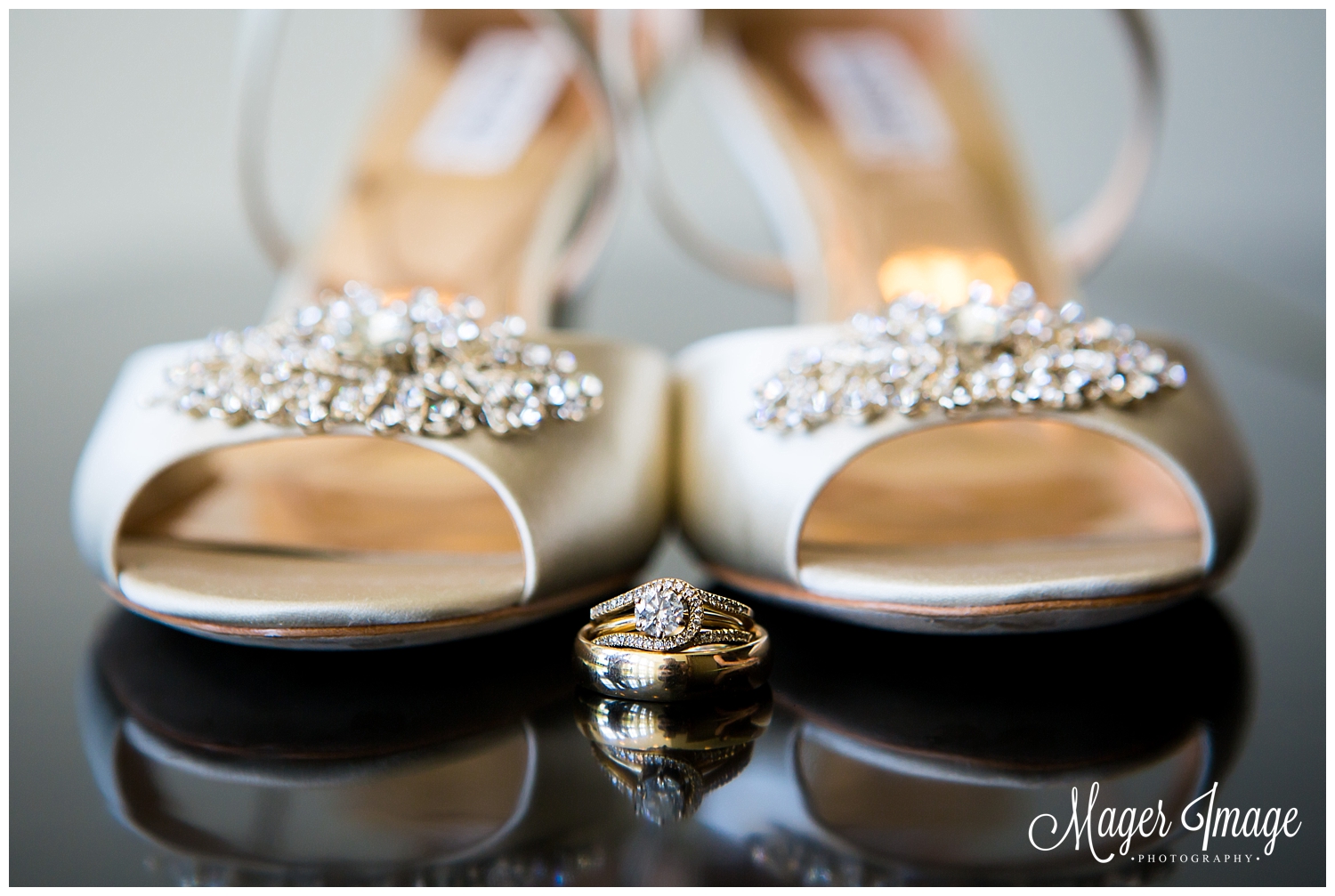 ring shot in front of badgley mischka shoes