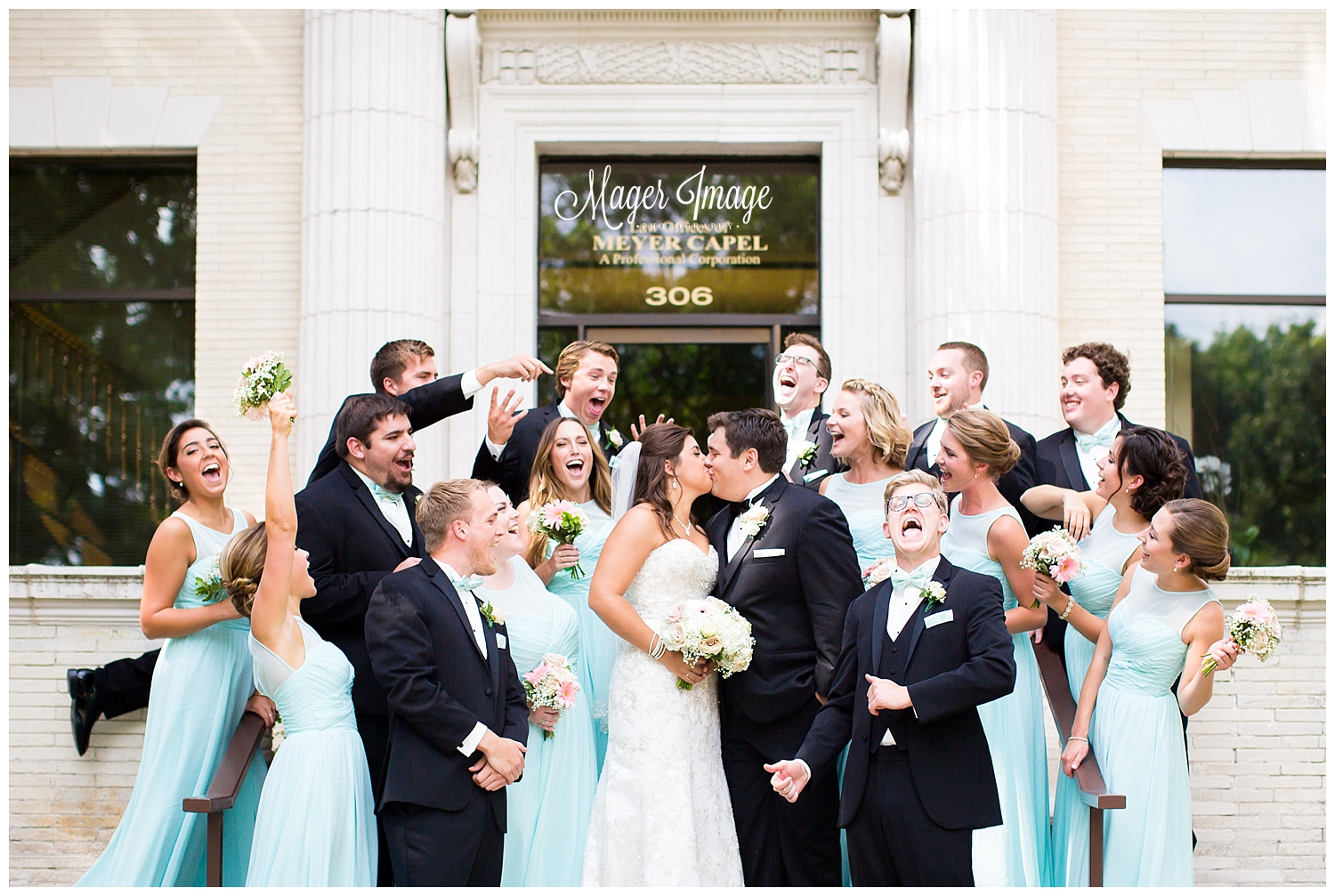 bridal party at meyer capel law building