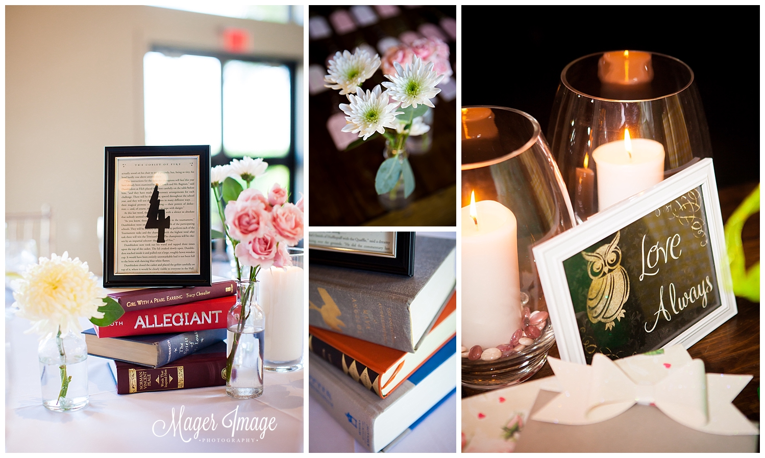 books in centerpieces and harry potter