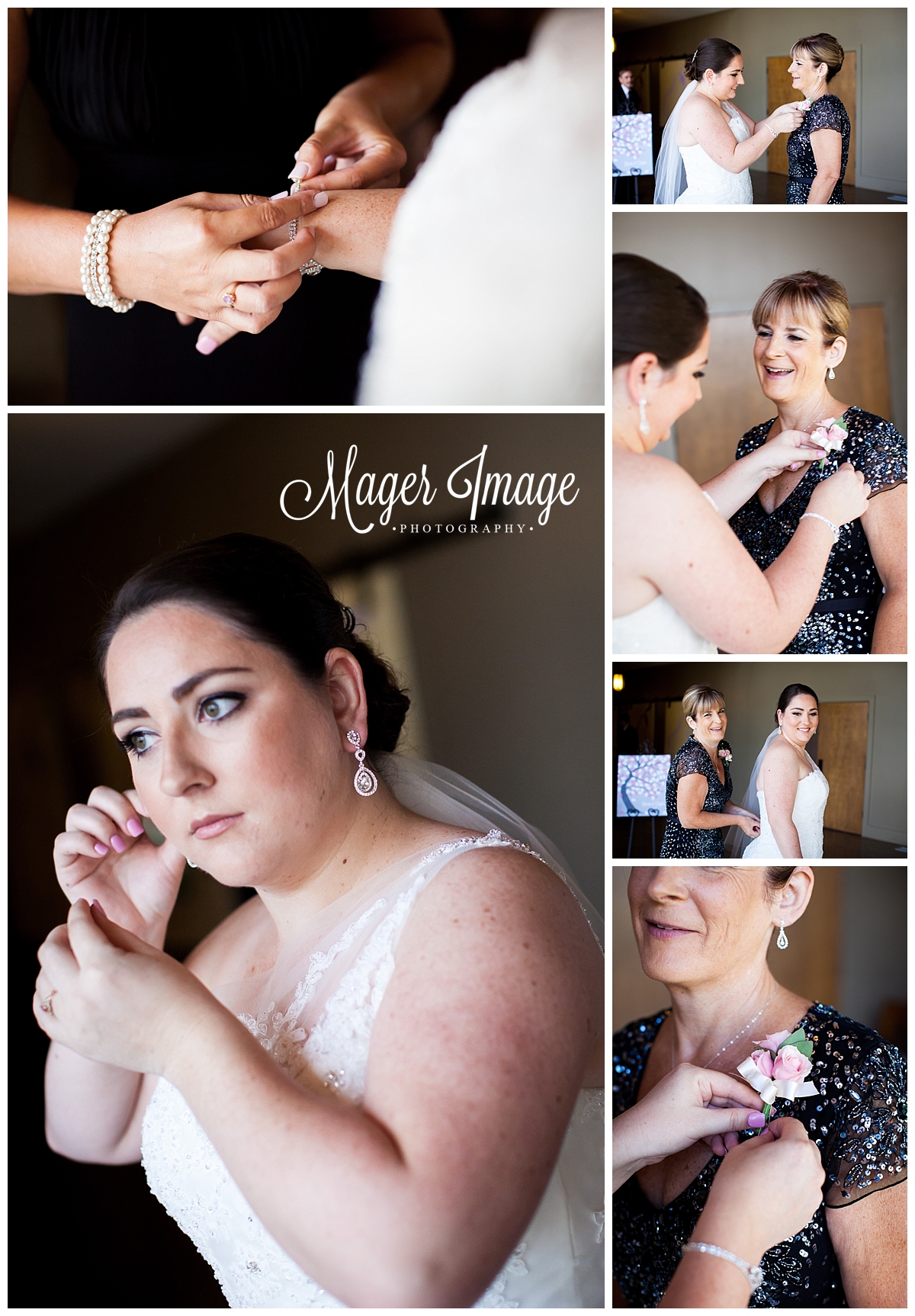 bride getting ready jewelry mothers boutonniere 