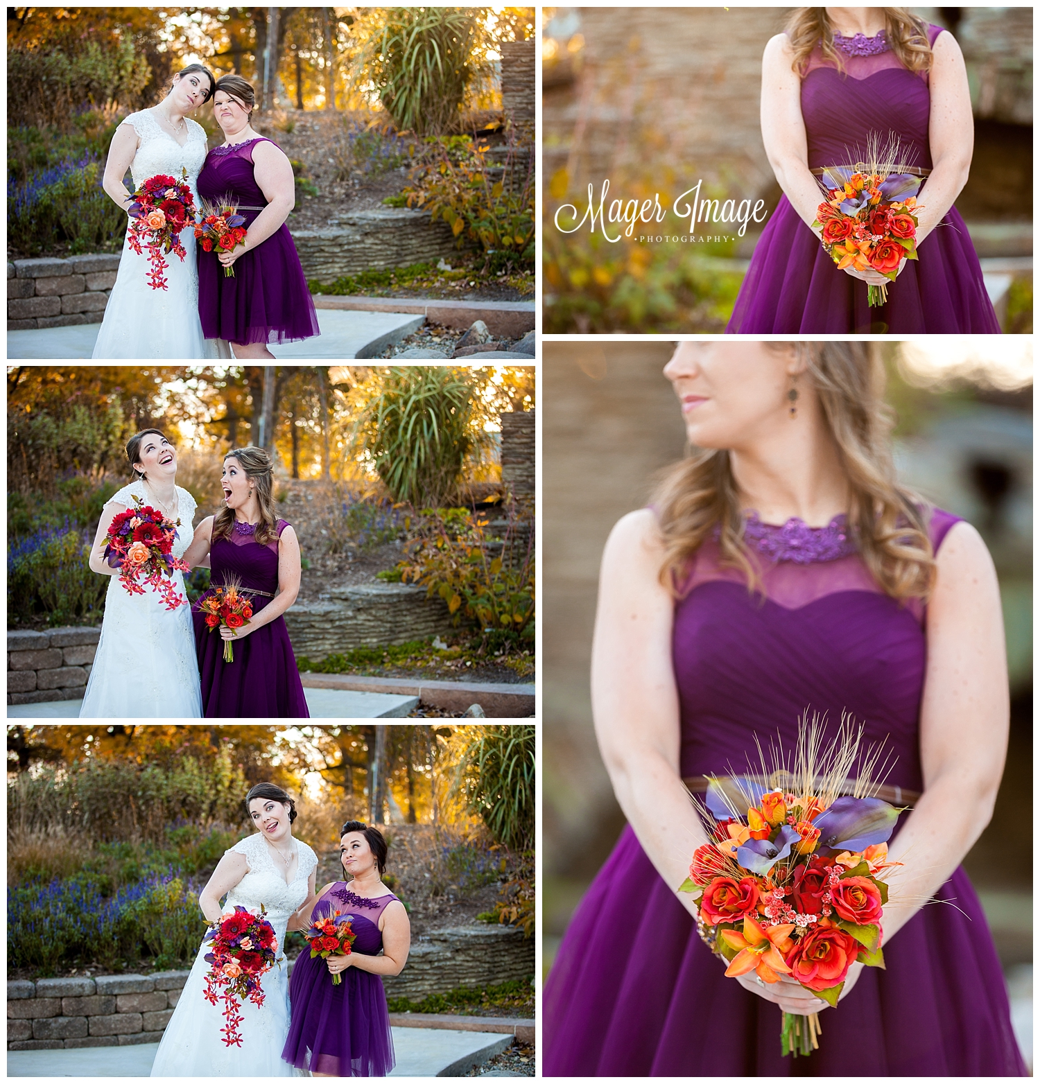 bridesmaids and bouquets purple