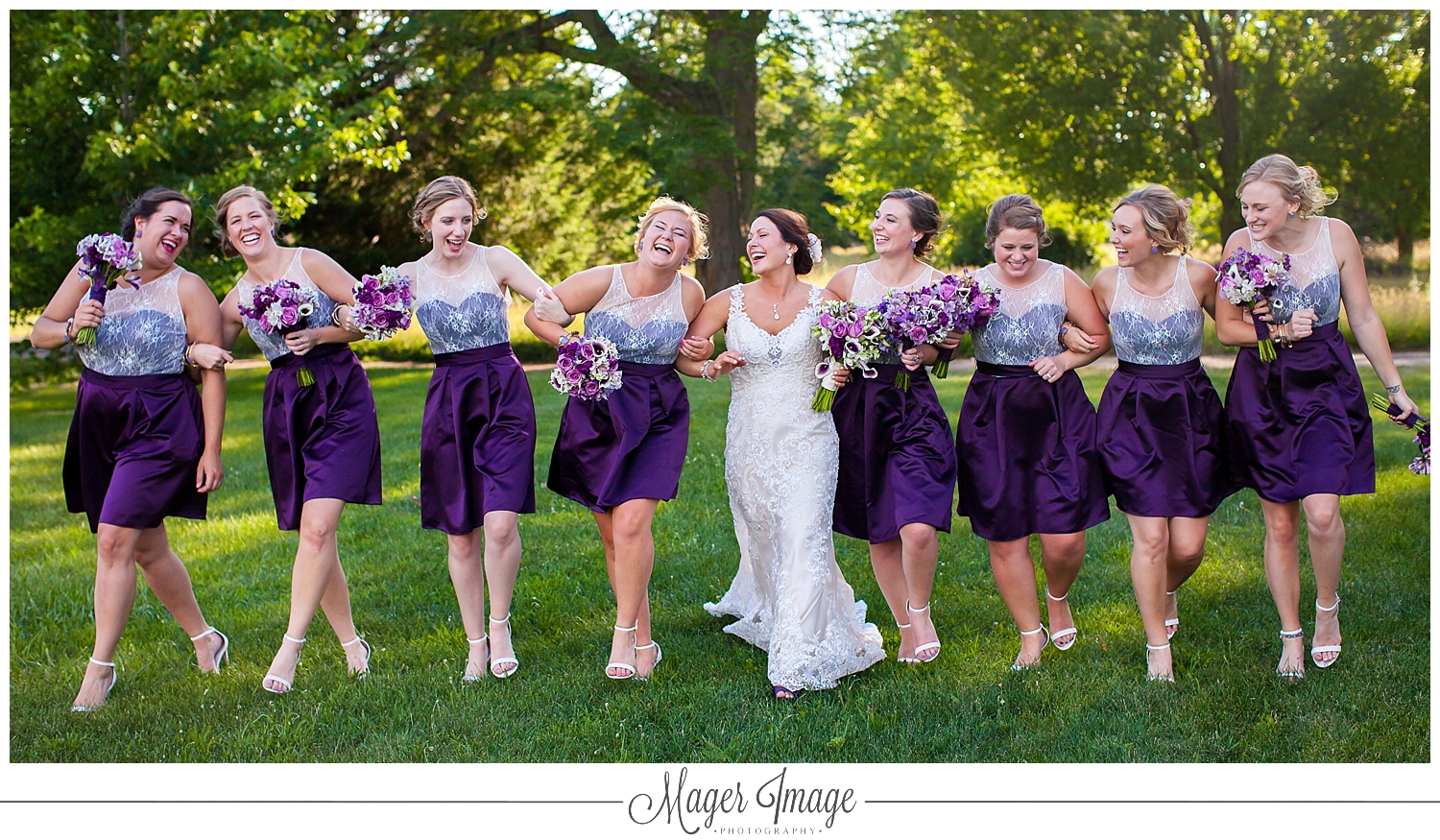 purple satin white lace wedding party girls