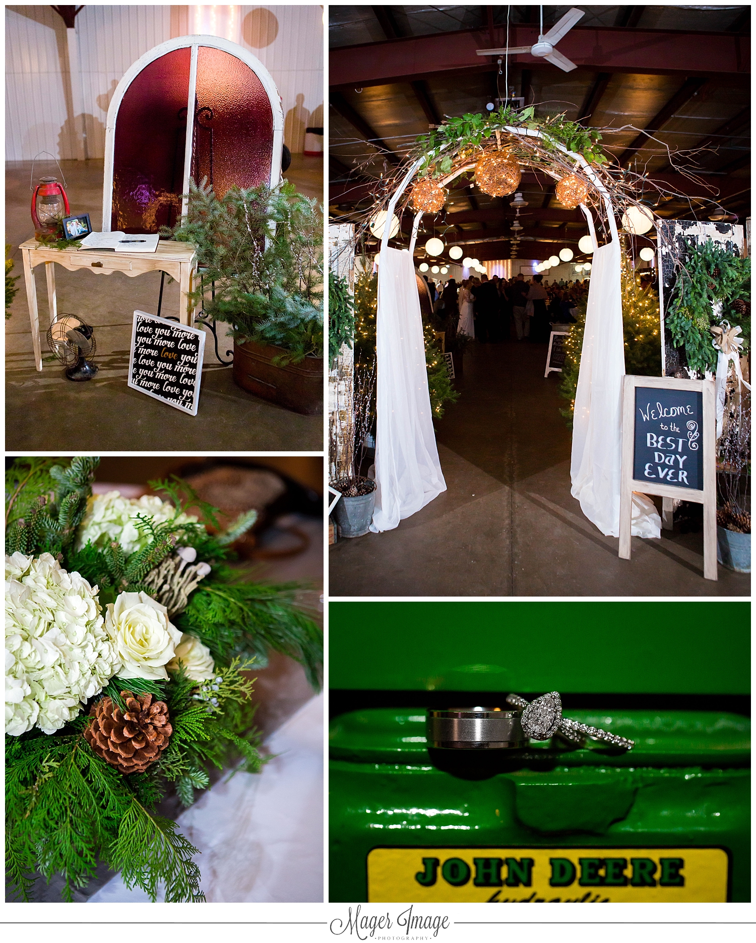 reception details winter green tractor rings 