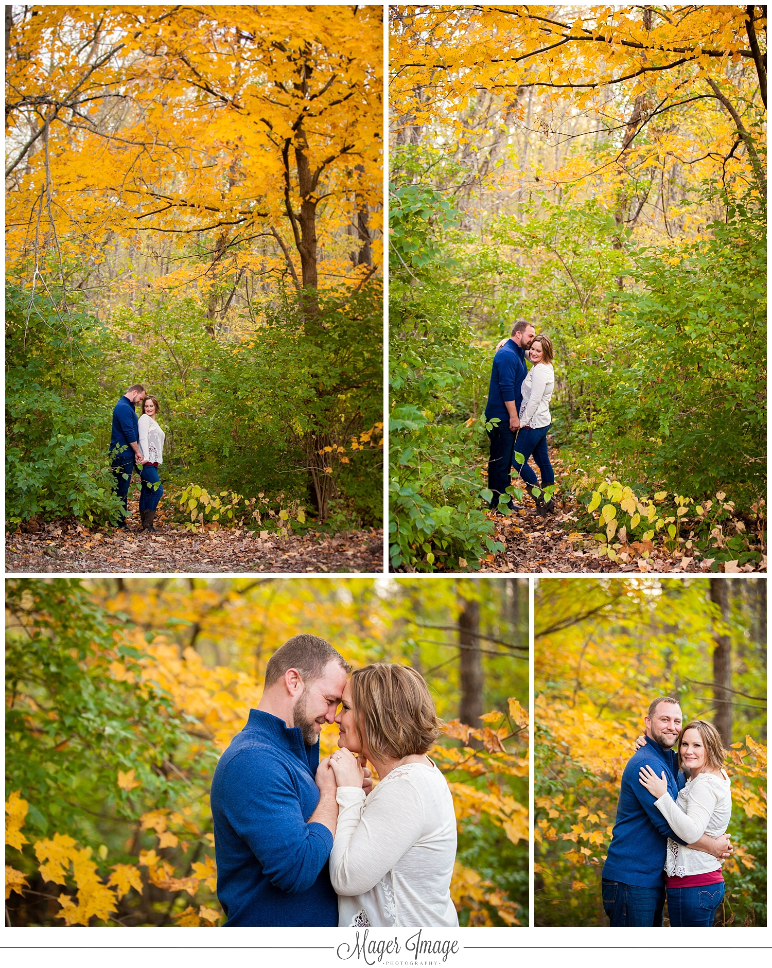 fall colors yellow green engagement session