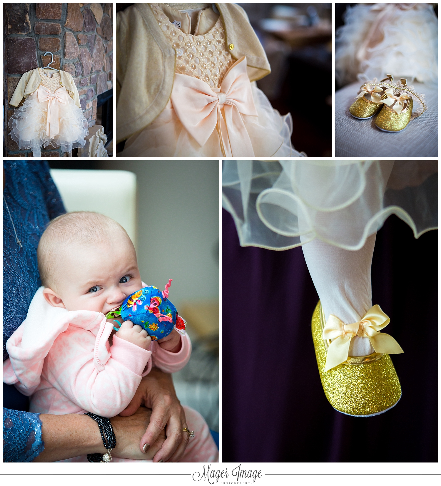baby wedding dress gold shoes
