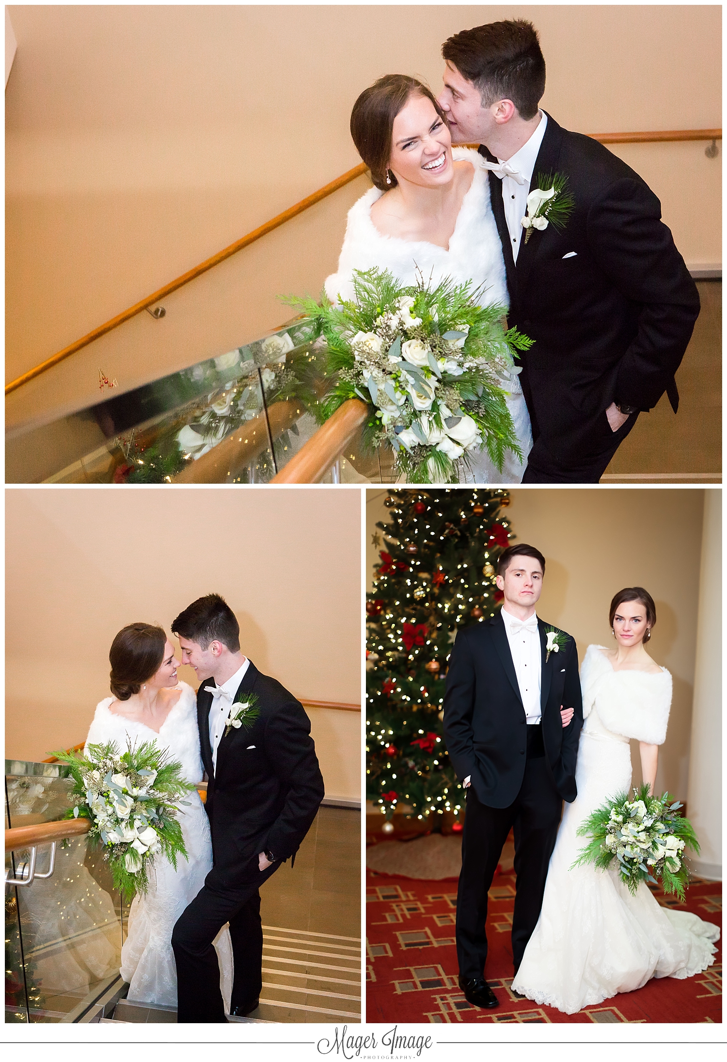 Hyatt Place Champaign wedding bride groom stairs