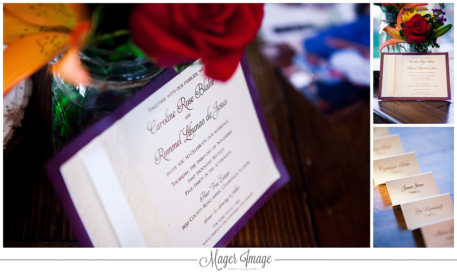 invitation suite red purple wedding details