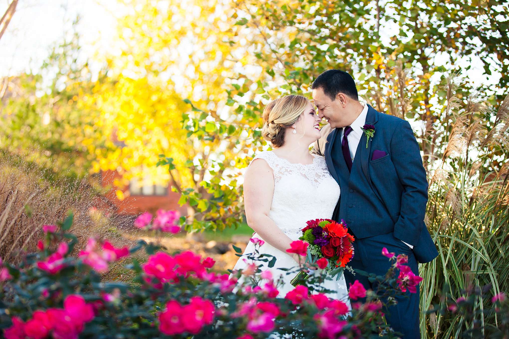 colorful fall pear tree wedding central illinois