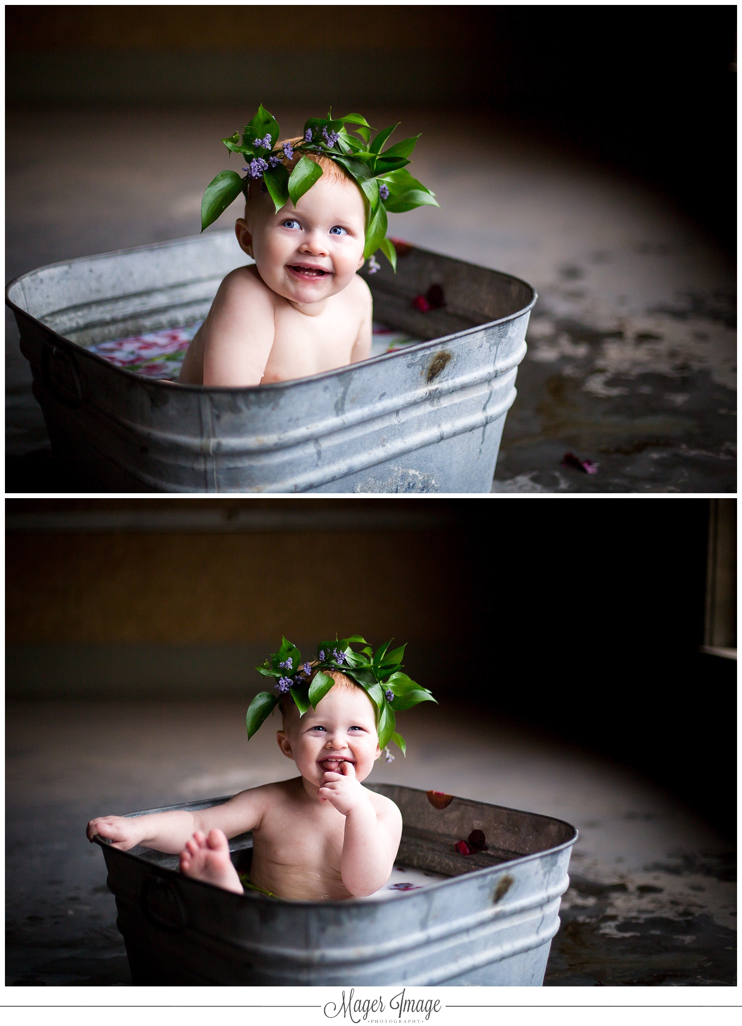 flower crown baby girl metal tub