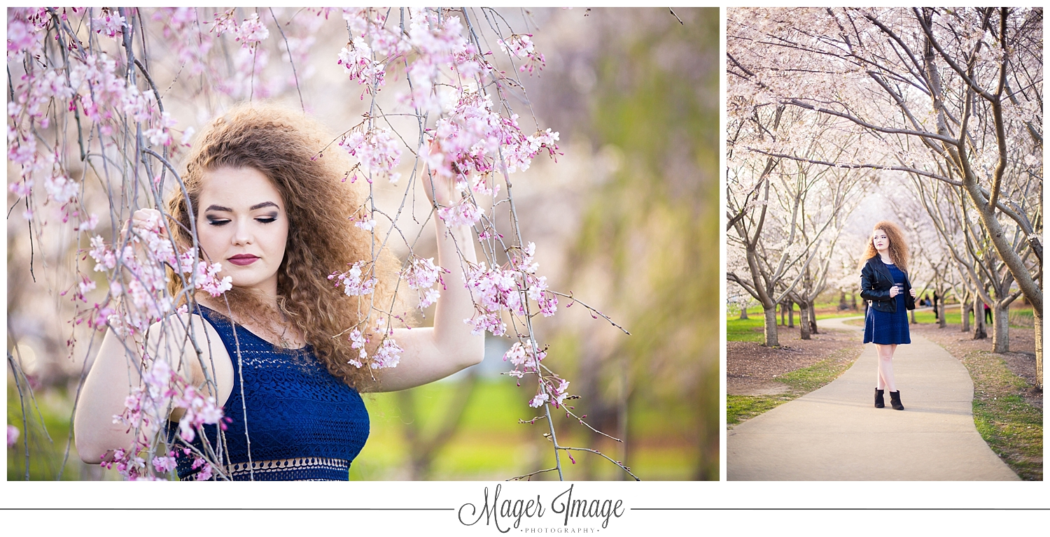 u of i arboretum cherry blossoms senior girl