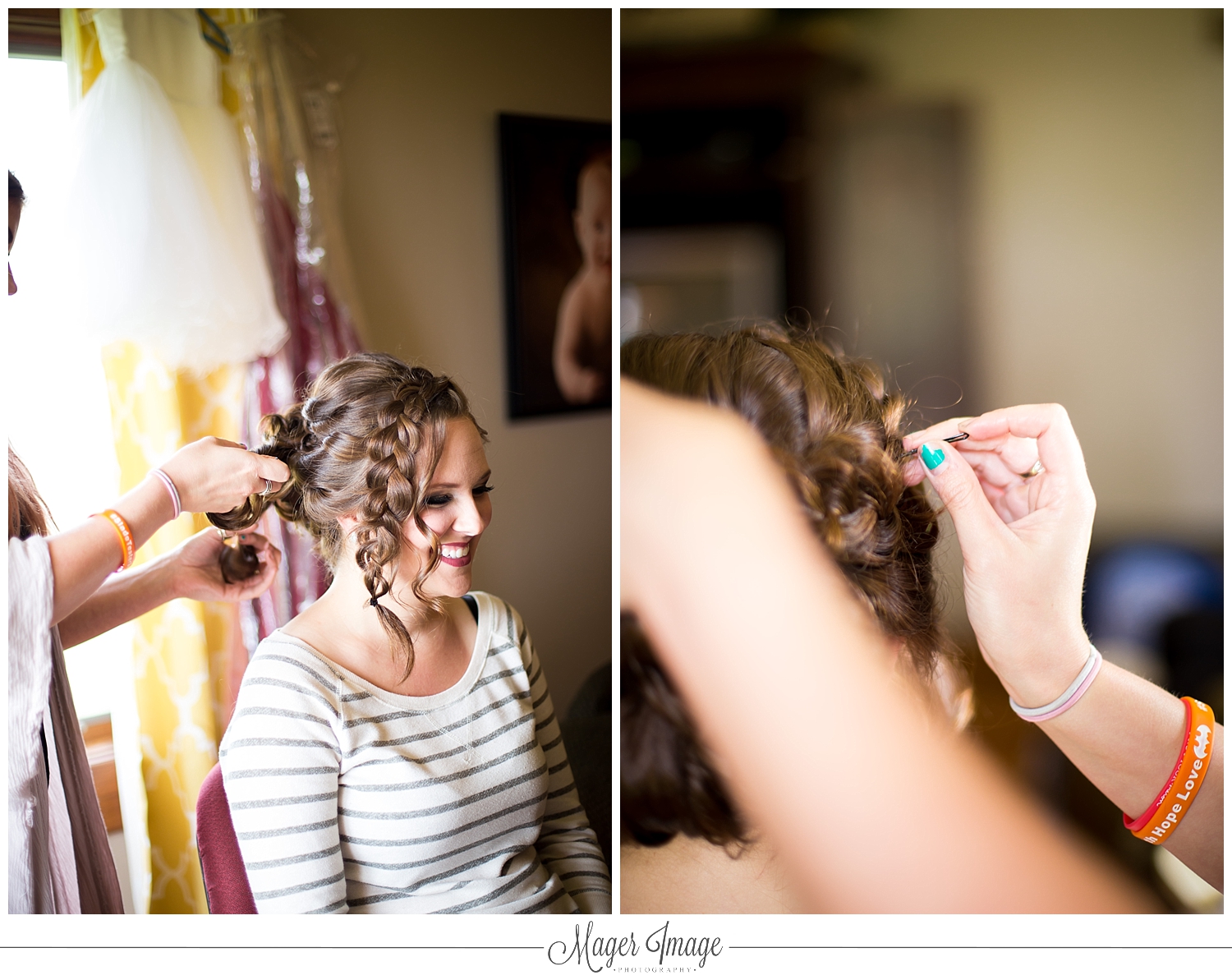bride's hair braid elegant smiling