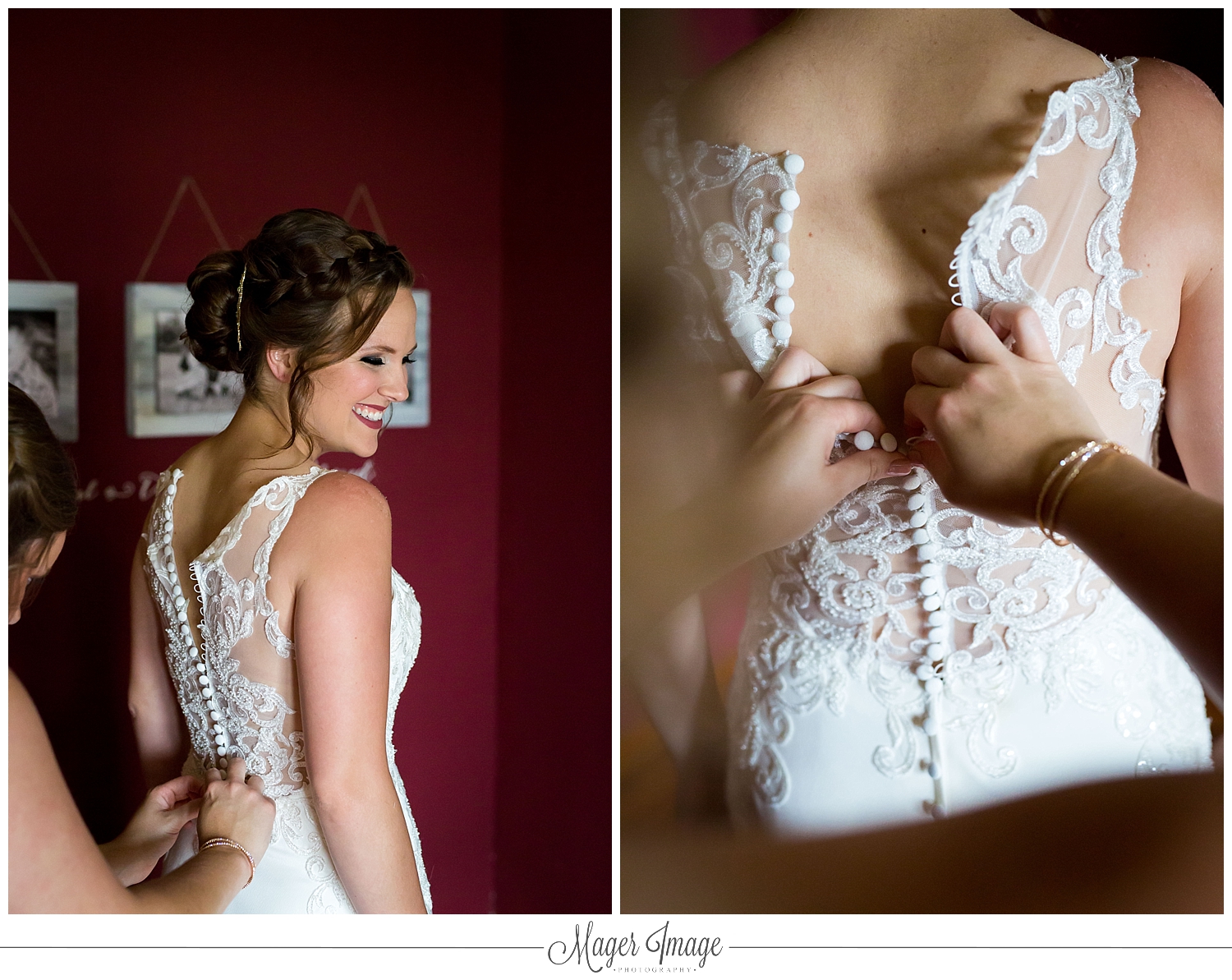 bride's dress white elegant lace button up back