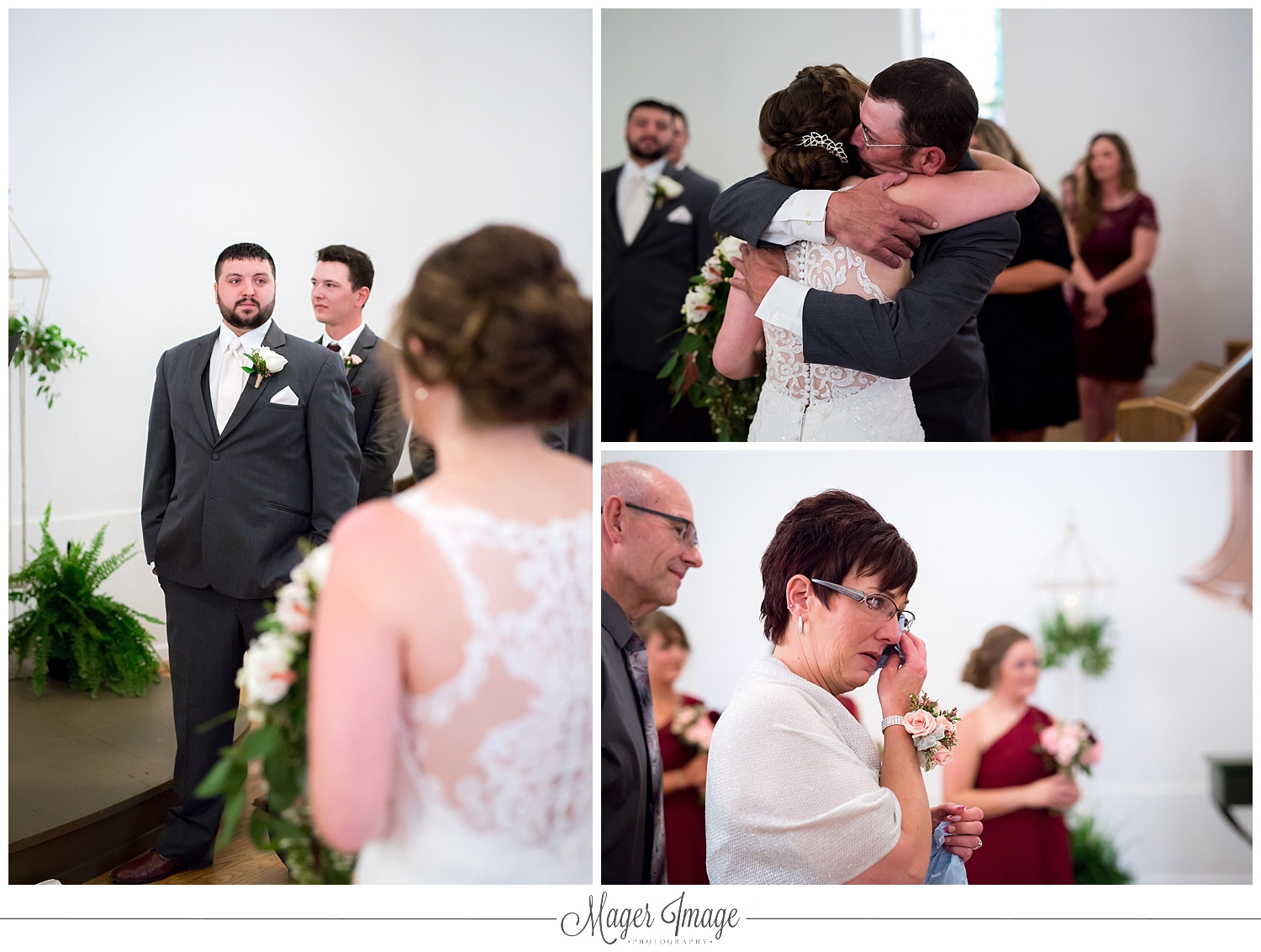 groom bride father dad mom mother guests crying hug embrace
