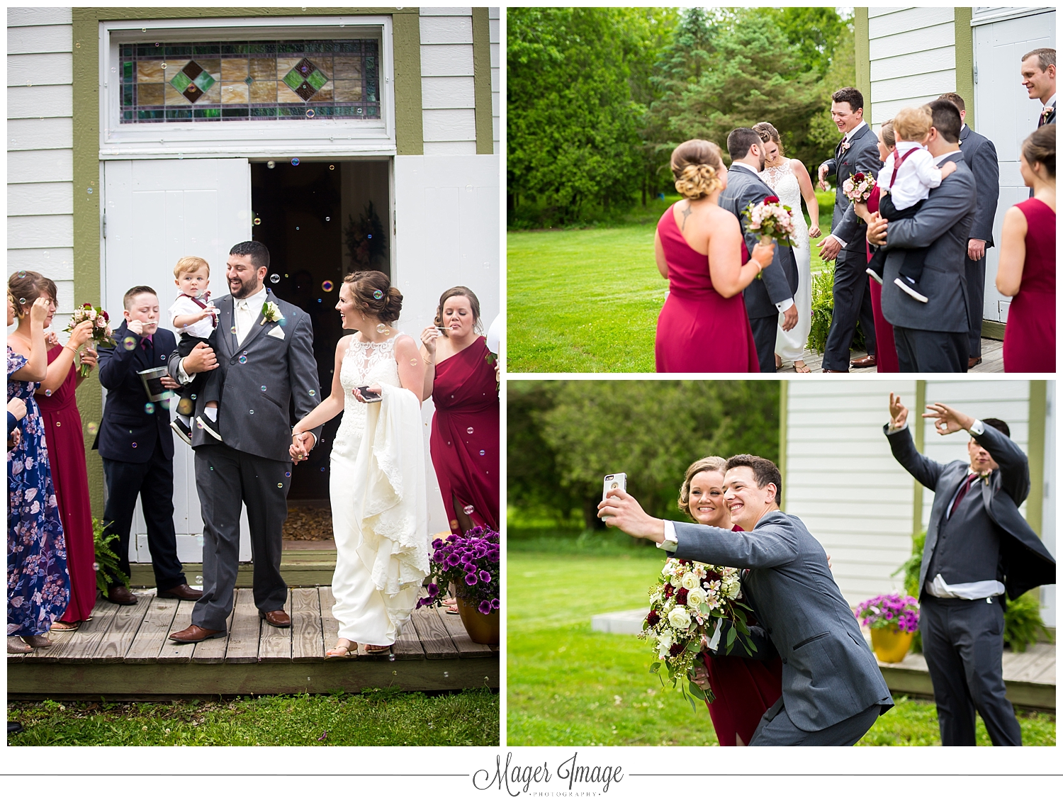 bride groom bubbles ceremony boy selfie photo bomb dress outside happy joy fun