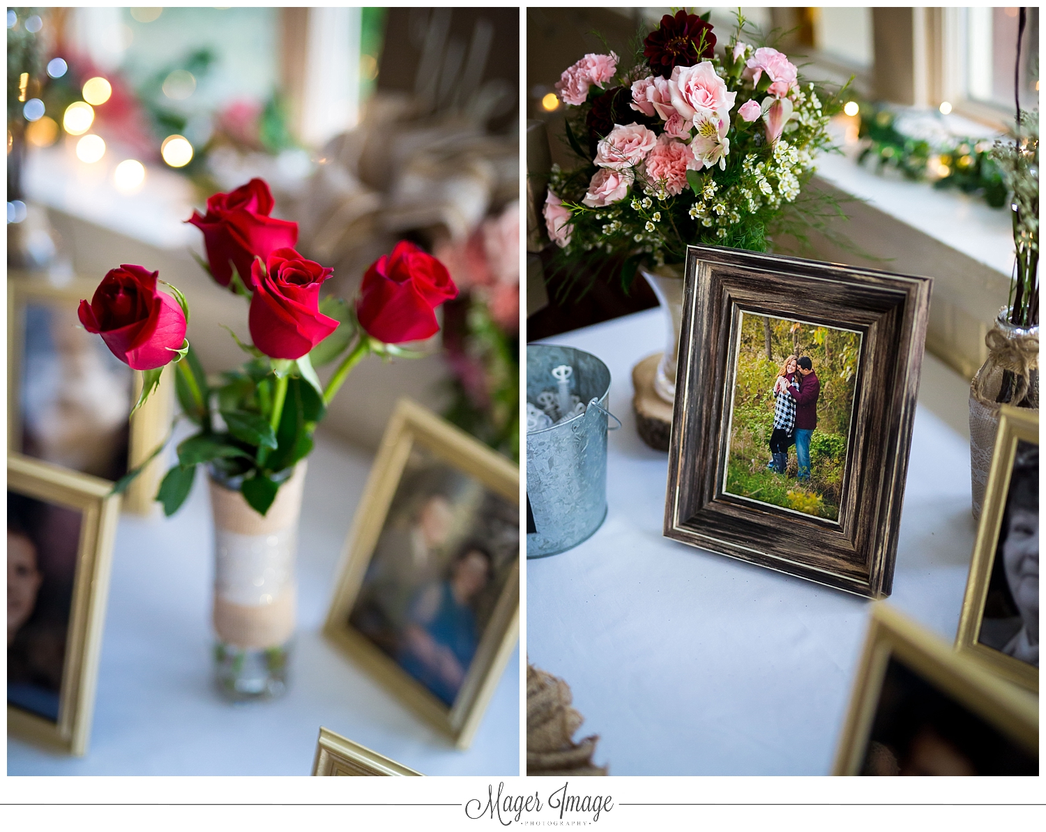 wedding flowers frames table red roses