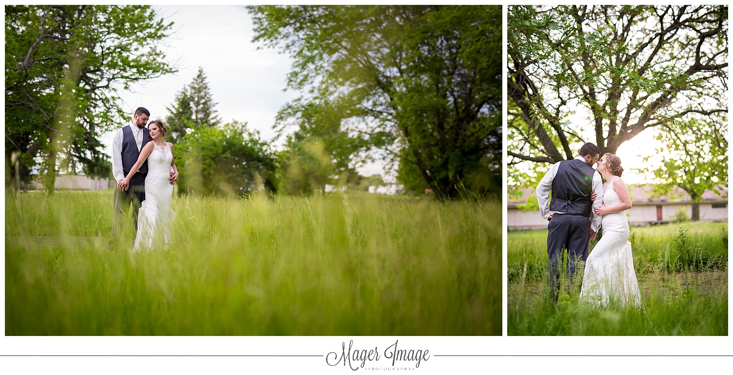 bride groom outdoors trees grass clearing
