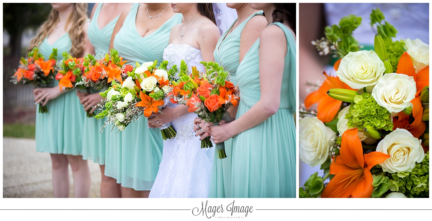 bridesmaids flowers orange green outdoors irish