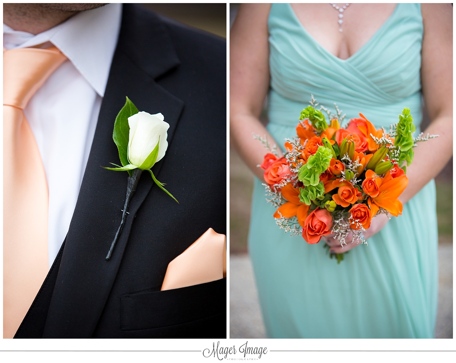 bouquet boutonniere tie dress orange green 
