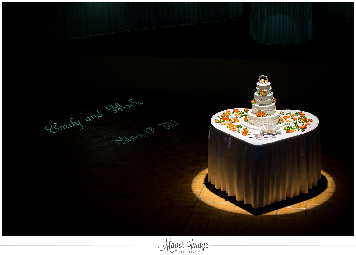 wedding cake table ground words monogram spotlight