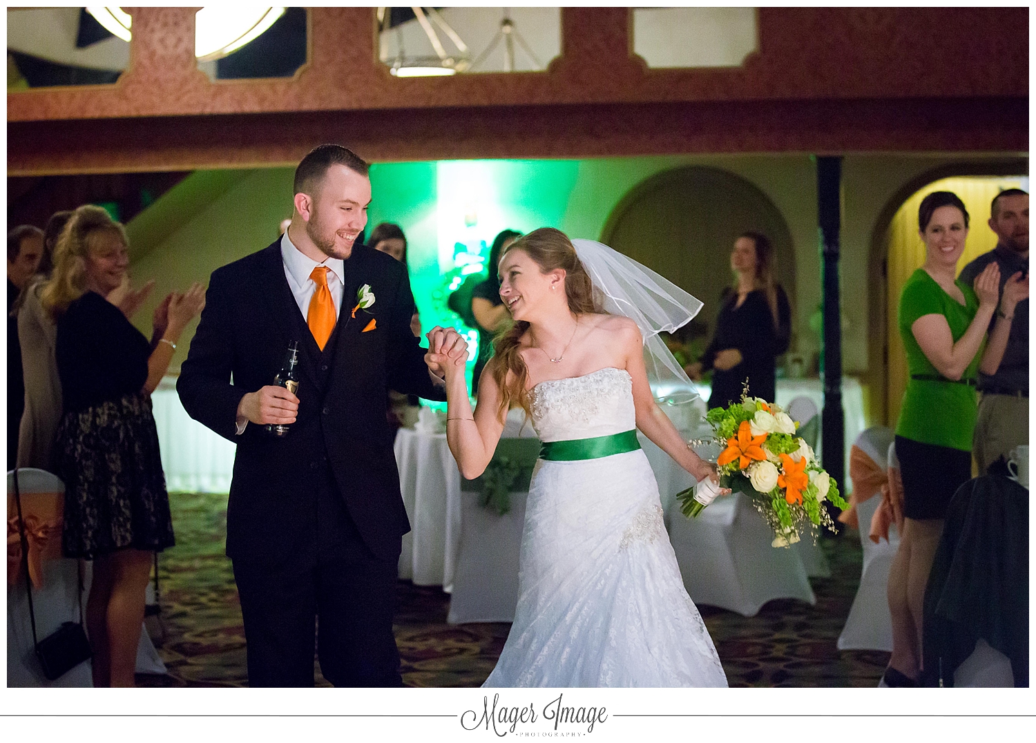 bride groom reception dance green orange irish