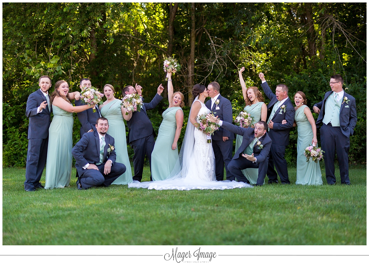 bridal party celebrate love kiss cheers