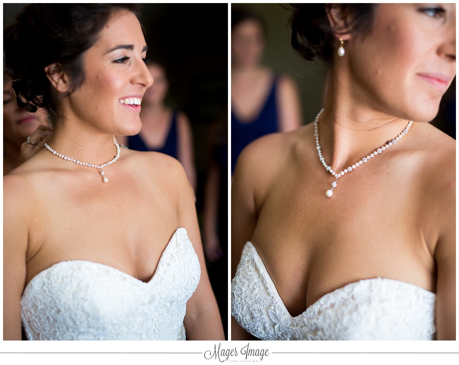 bride necklace white dress smile