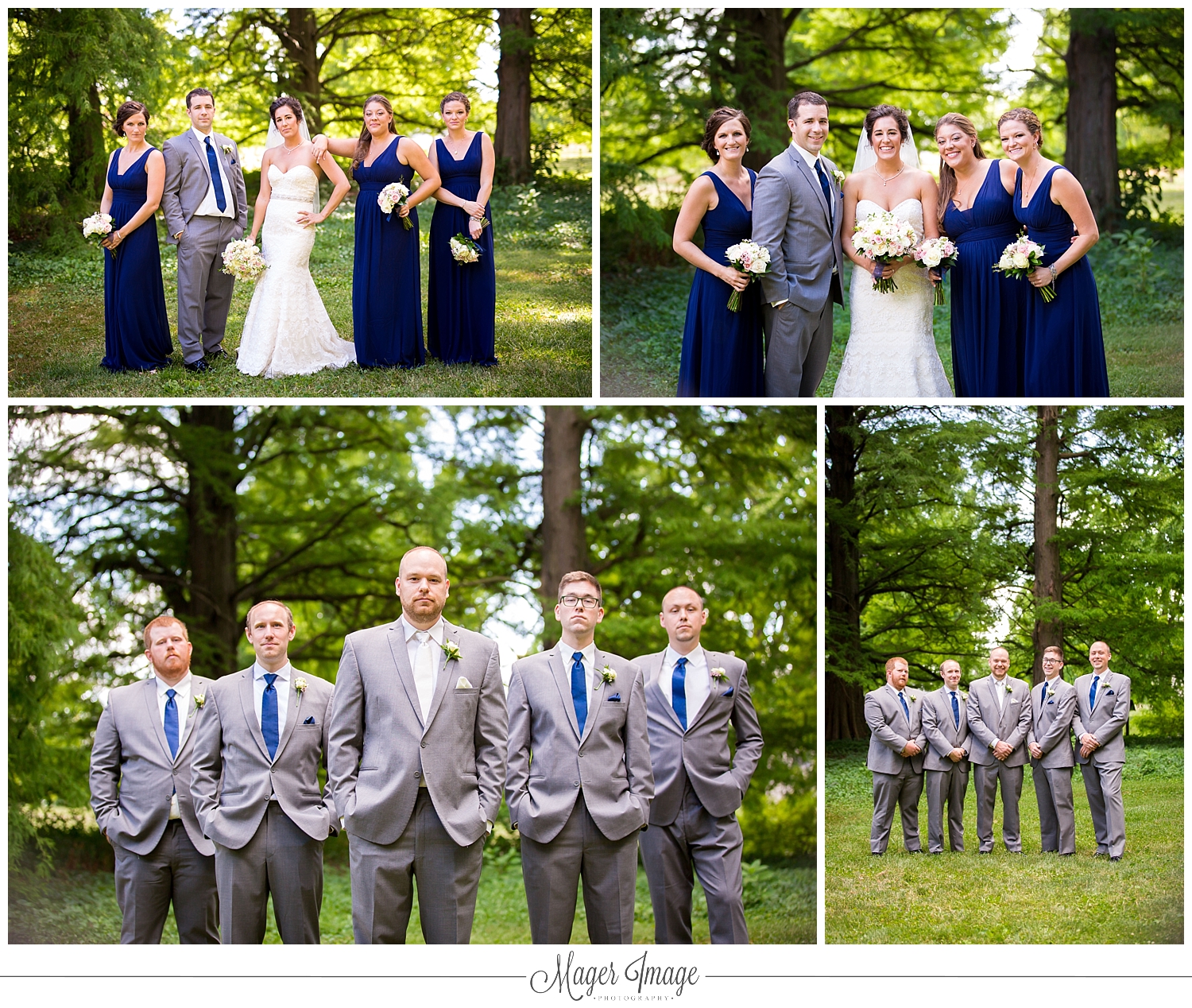 bridal party groomsmen group blue navy outdoors