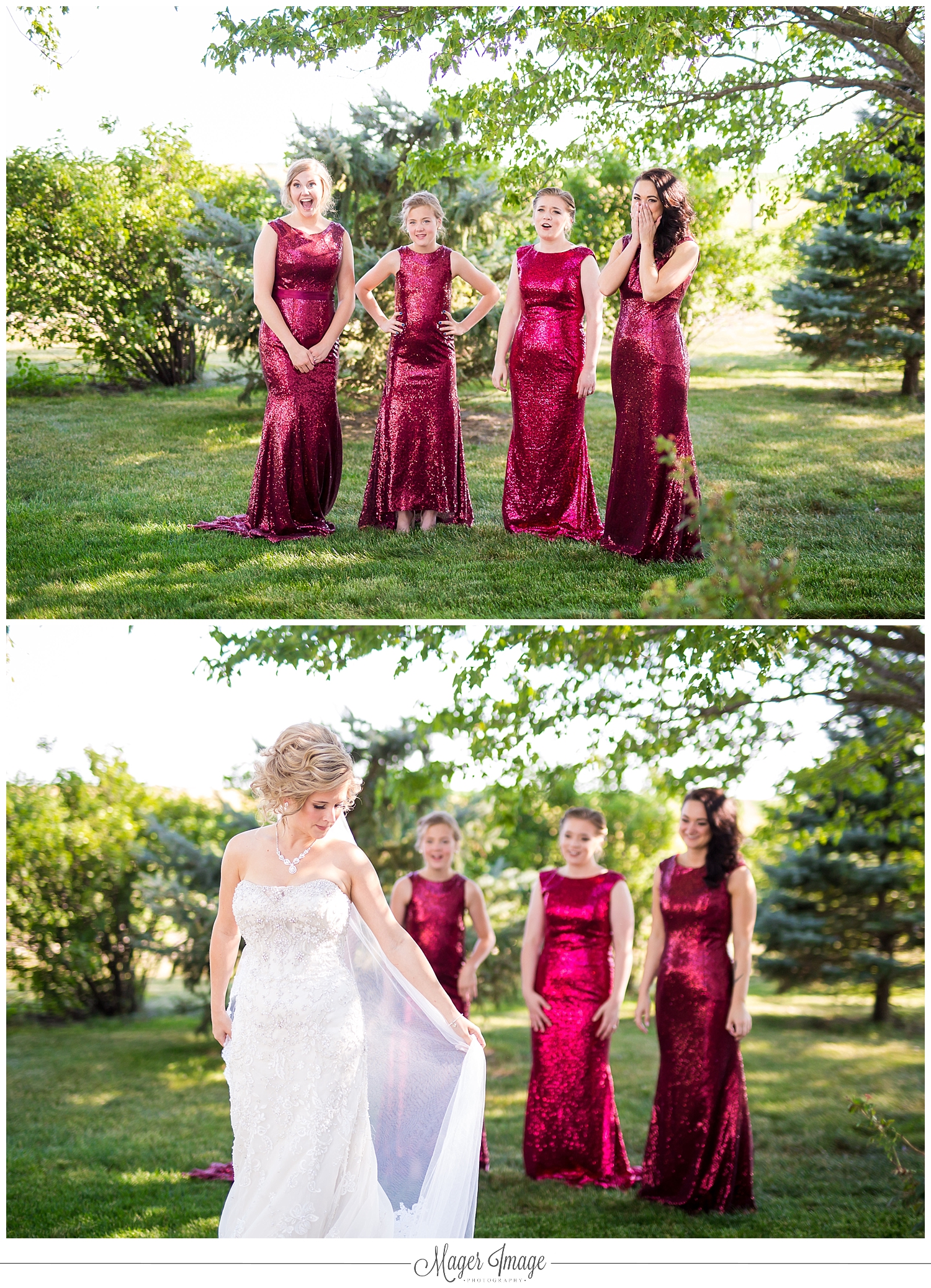 bridesmaids dresses red white bride