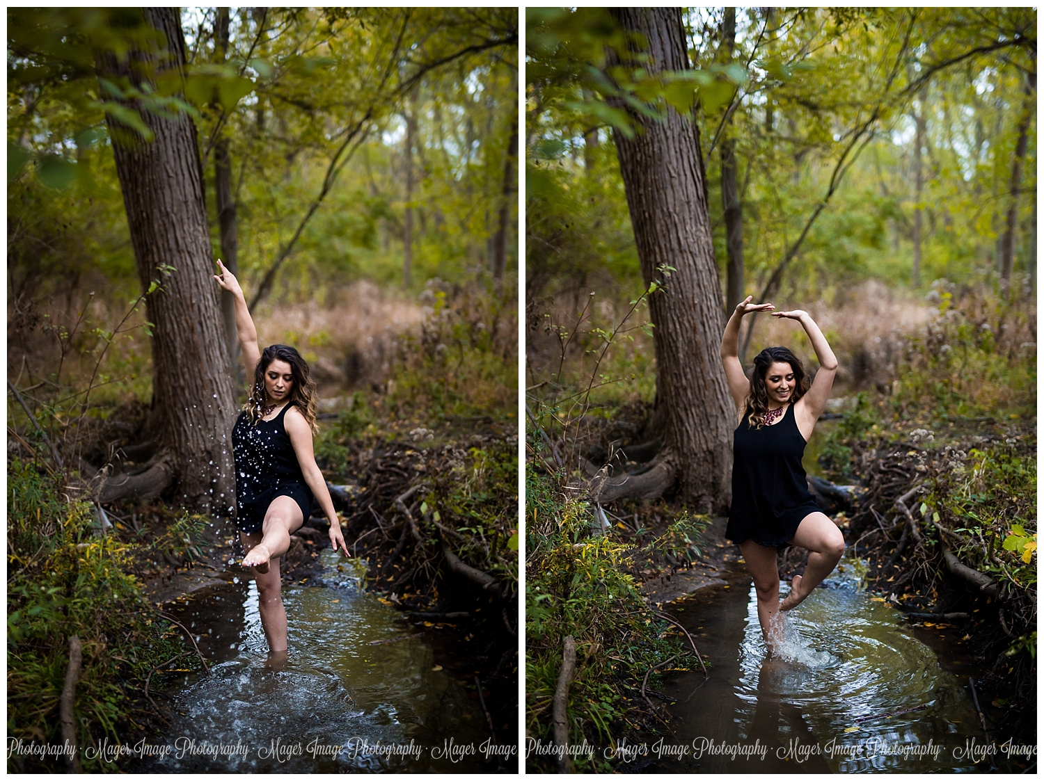 senior girl dance creek water