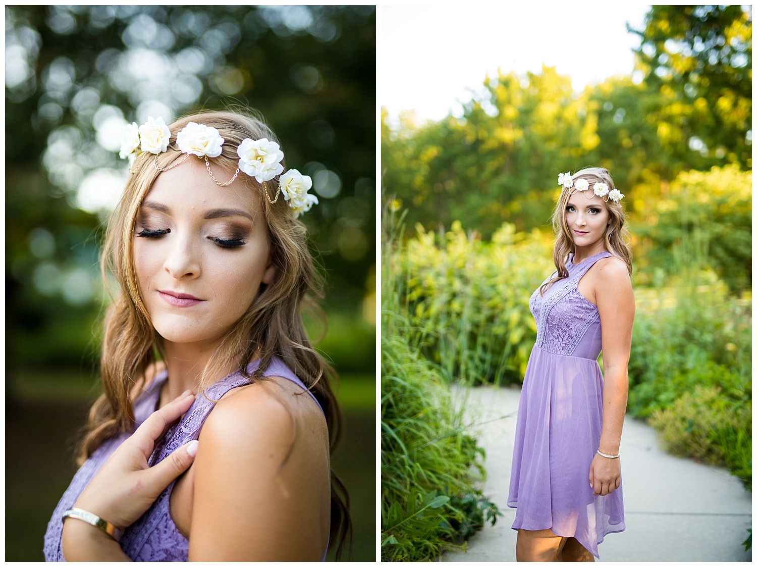 floral crown senior girl purple dress