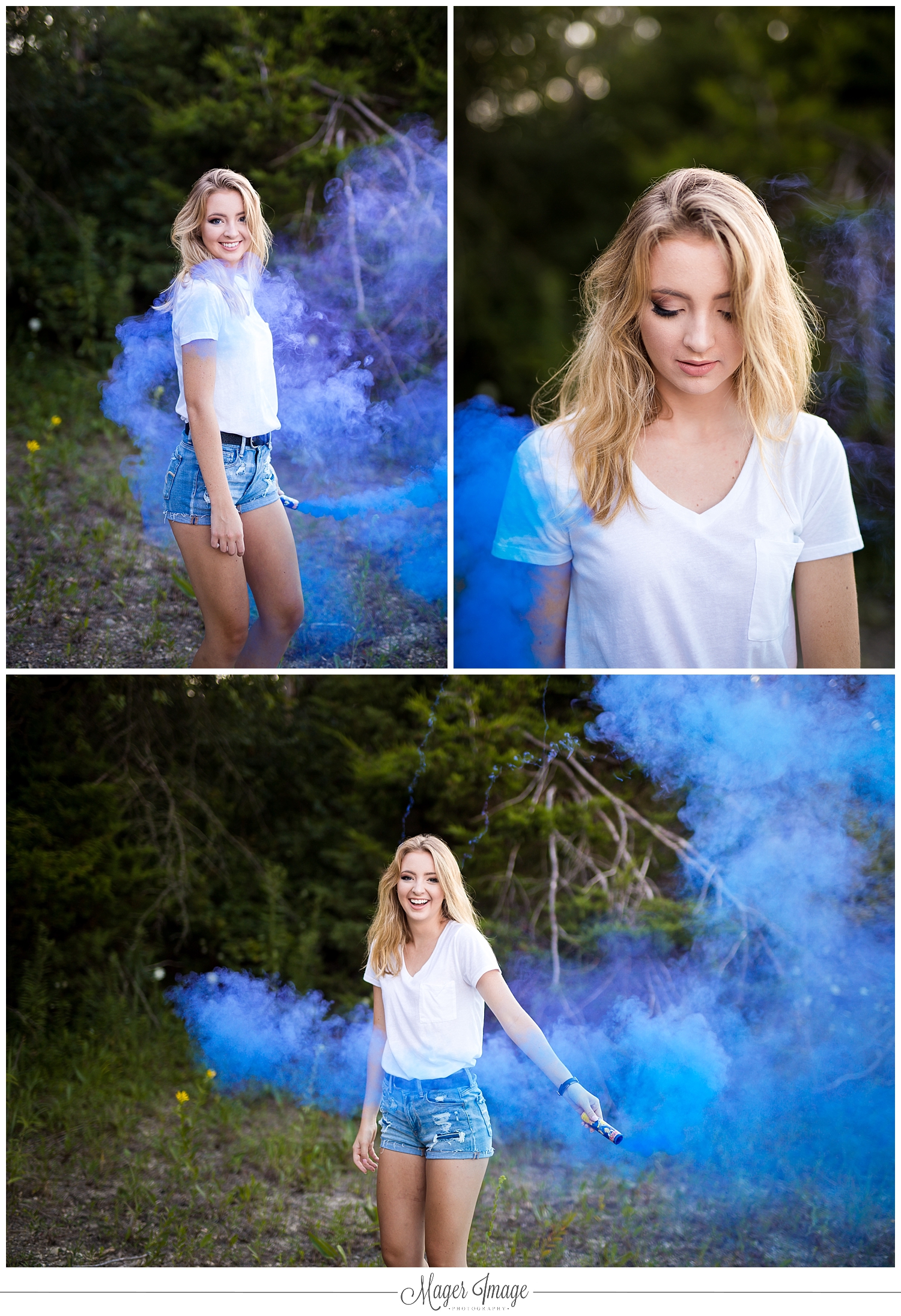 color smoke bomb blue portrait