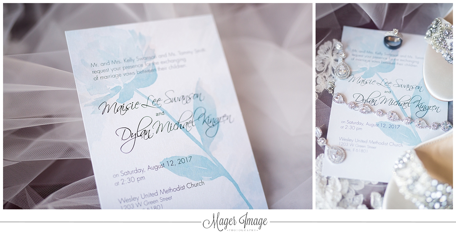 blue white invitations wedding details
