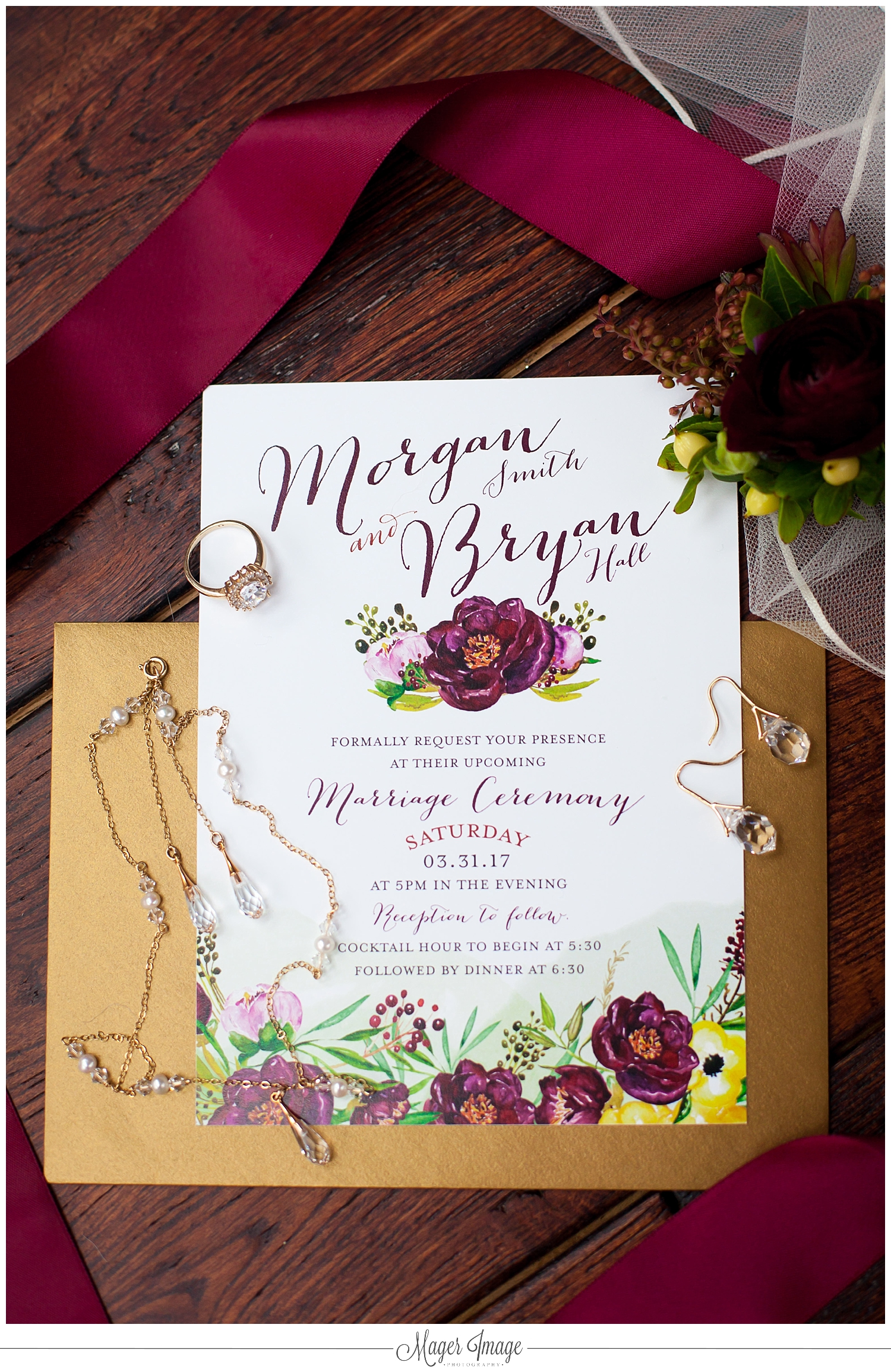 maroon gold invitations floral suite