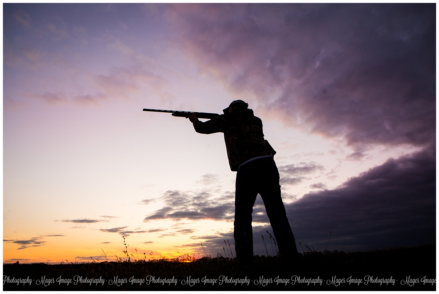 sunset silhouette photo shooter skeet gun