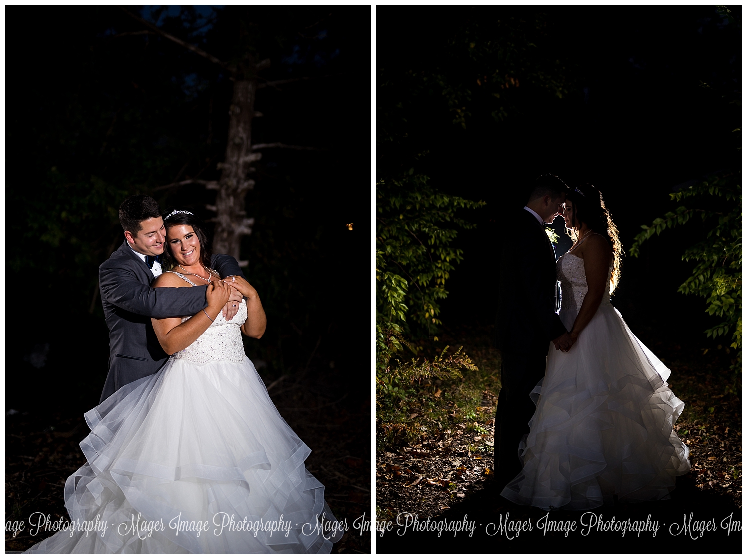 night time portraits lights bride groom