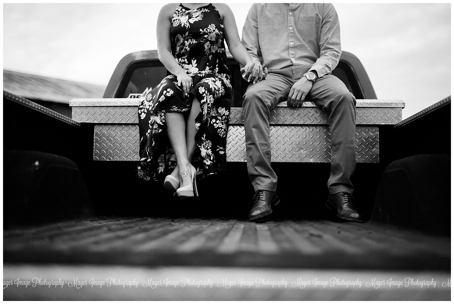 bed of truck snuggles engagement photos
